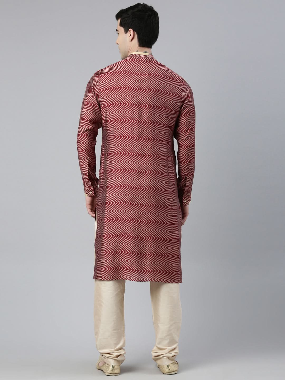 Maroon Harring Bone Block Printed Kurta Set