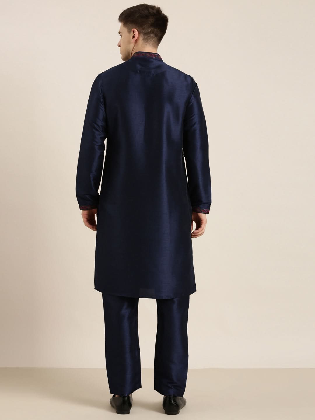 Navy Pashmina Embroidery Kurta Set