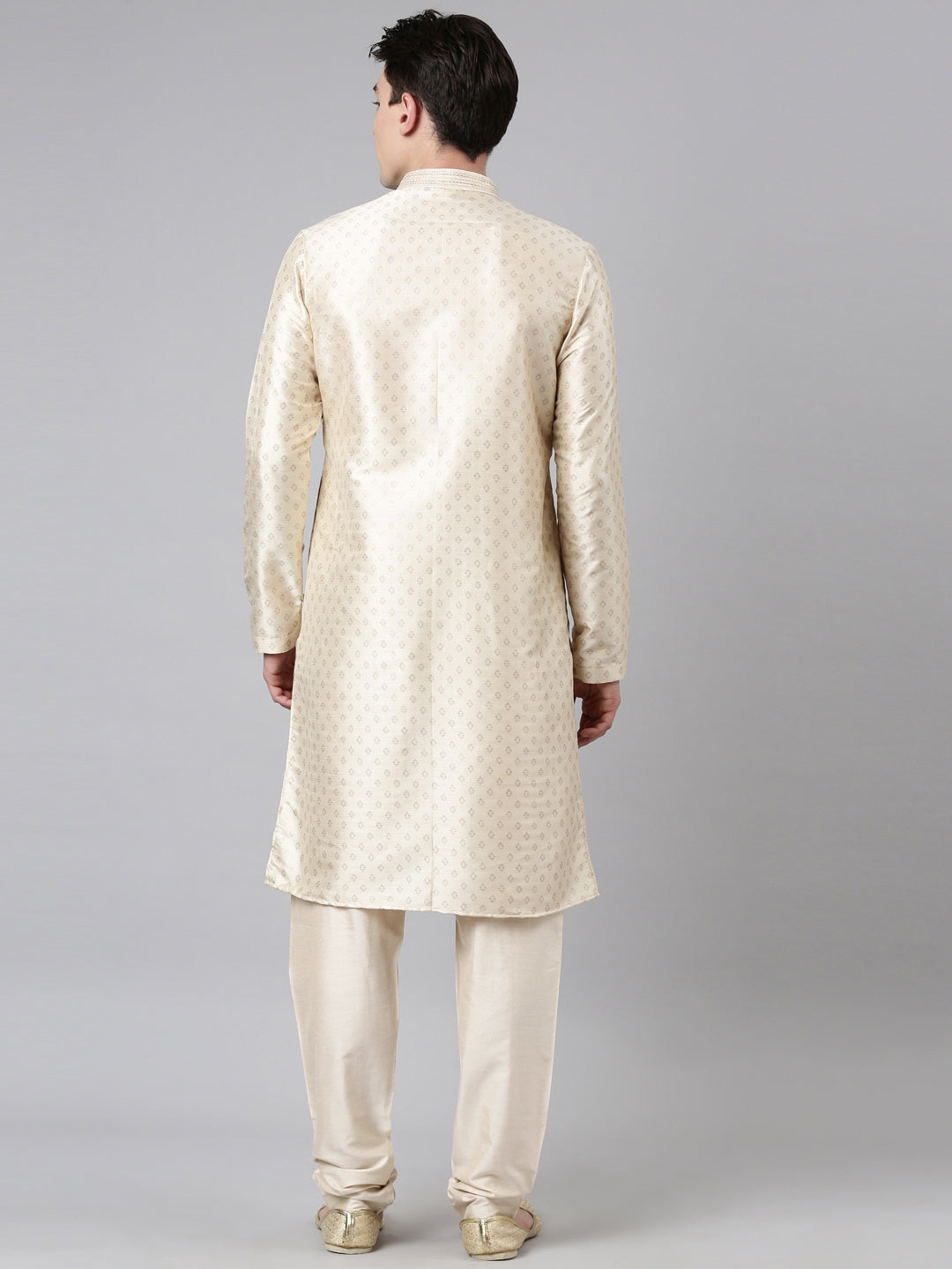 Cream Silk Gold Printed Kurta Set