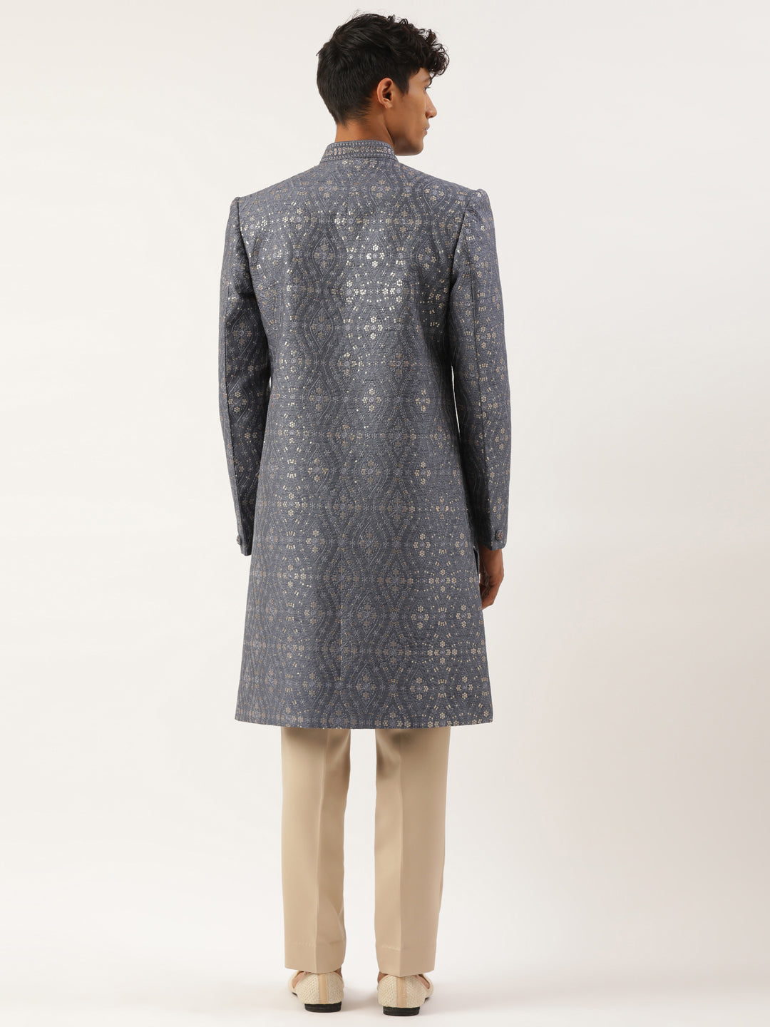 Grey silk Embroidered Indowestern