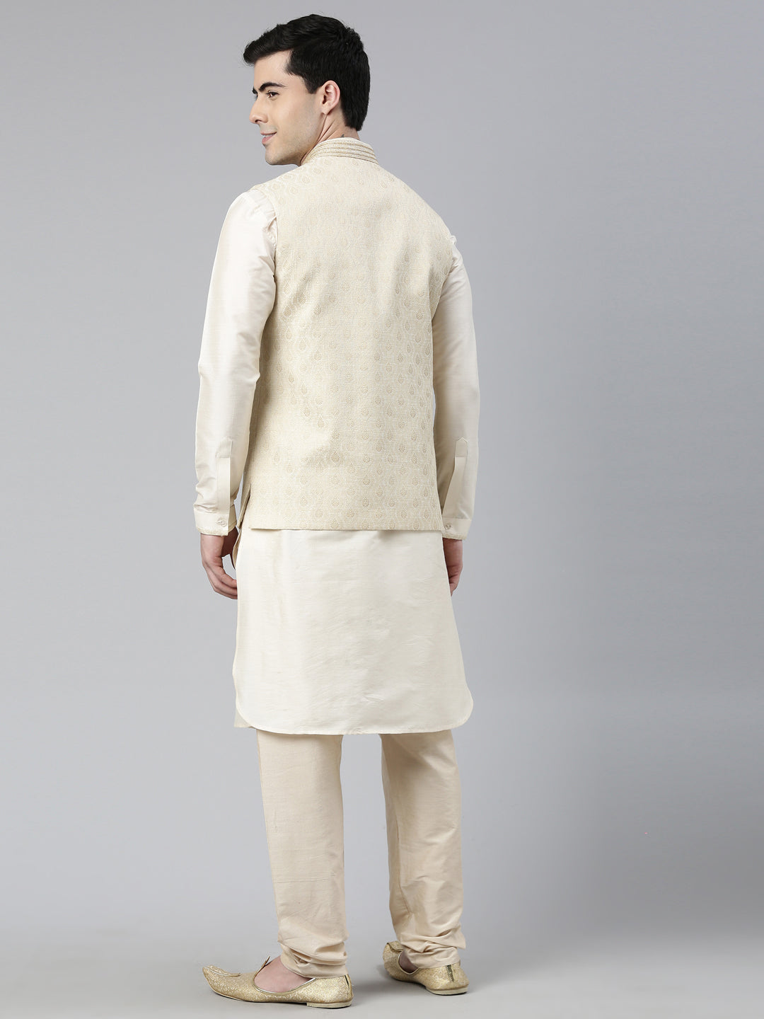 Cream Brocade Jacket With Kurta Set