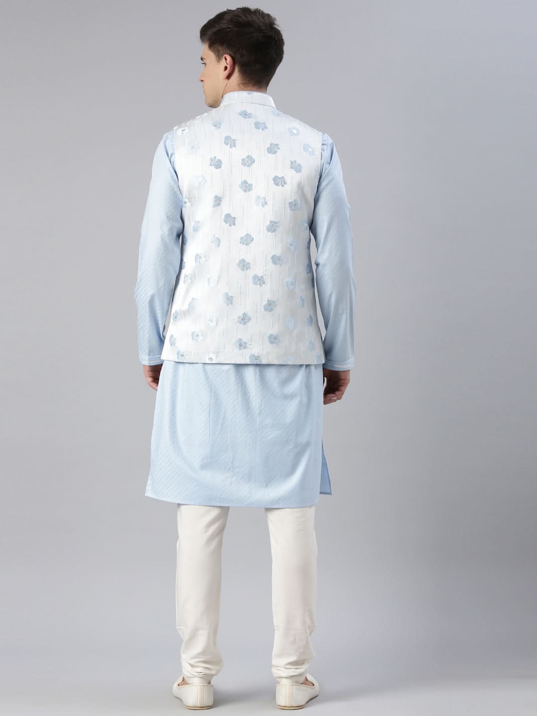Blue Jacquard Jacket with Blue kurta set