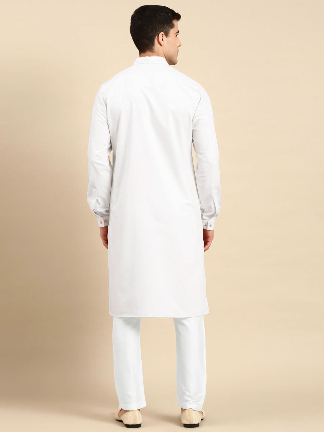 White Cotton Pathani Kurta Set with Patch pocket