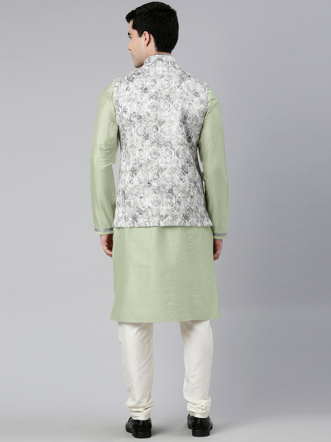 Grey Green Jacquard Jacket With Kurta