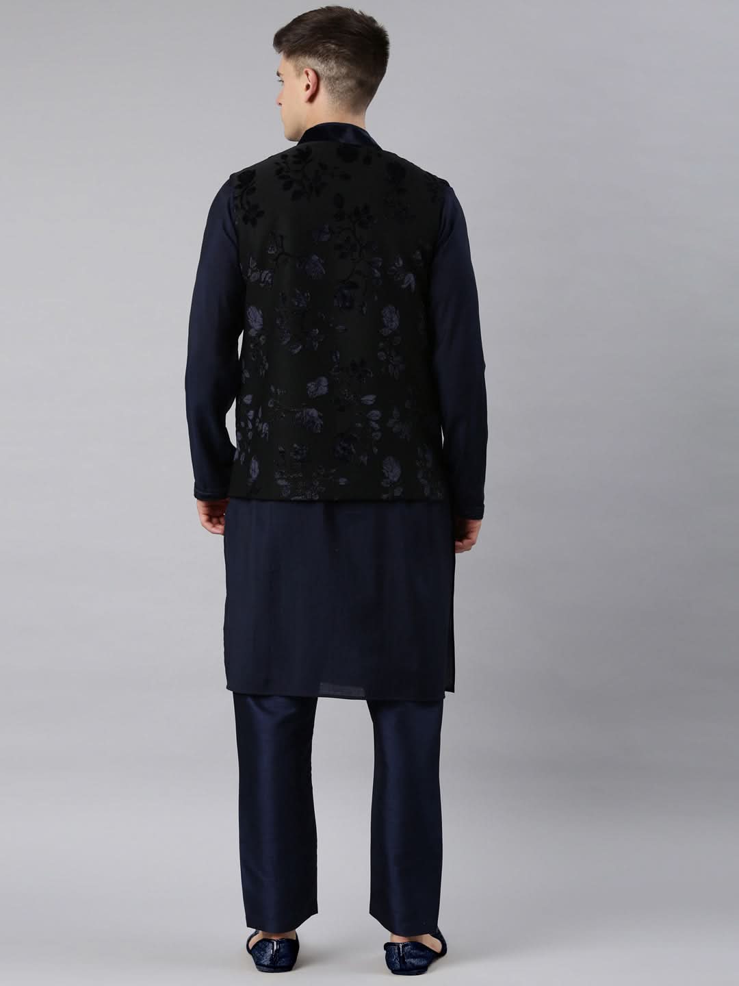 Navy Jacquard Kurta Set