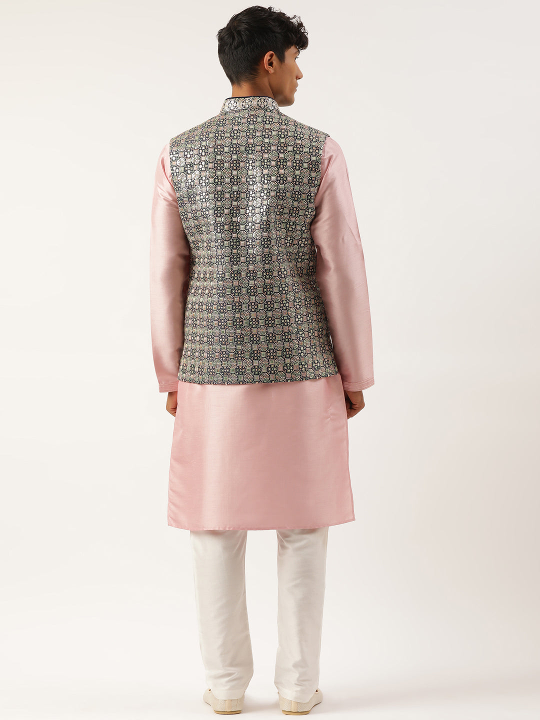 Navy Blue Embroidered Jacket Kurta Set
