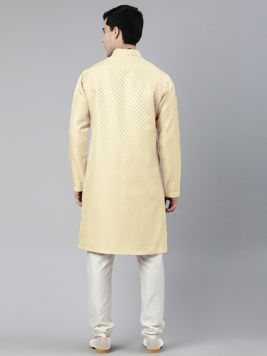 Cream Scallop Premium Self- Design Kurta Set
