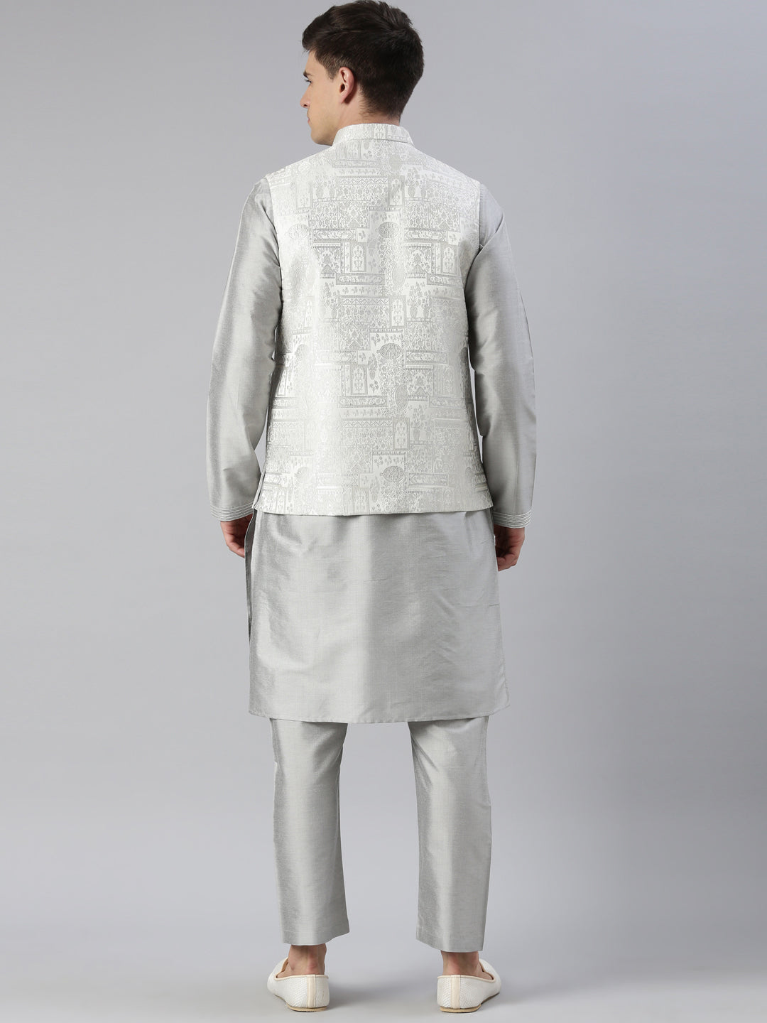 Grey Jacquard Jacket with Kurta Set