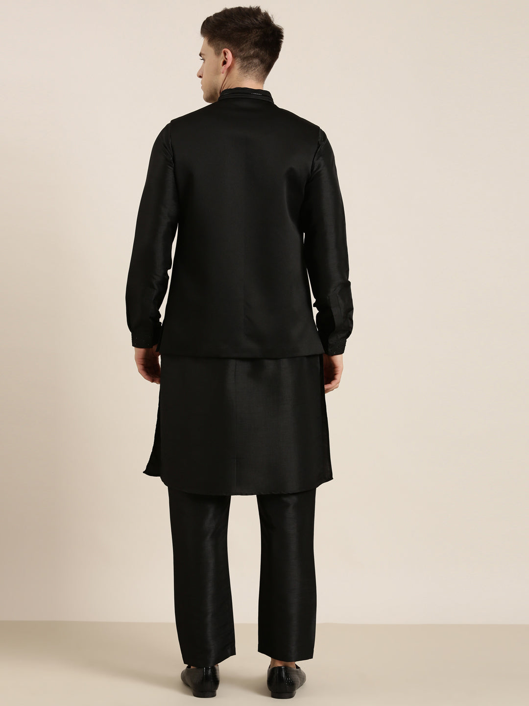 Black Angrakha Jacket Kurta Set