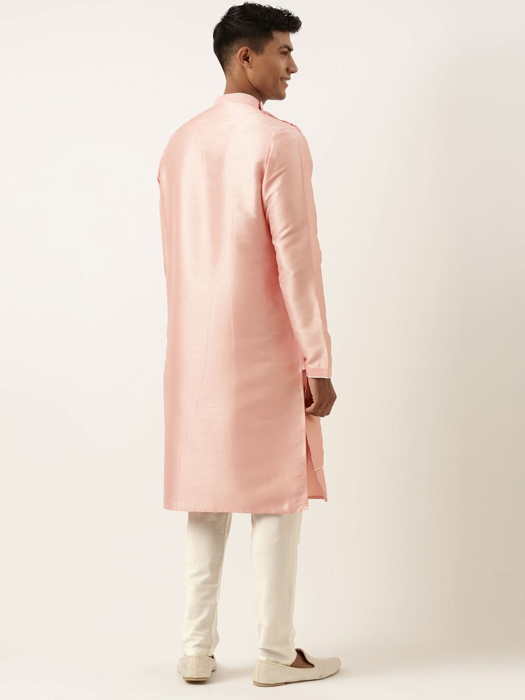 Peach Silk Embroidery Angrakha Kurta Set