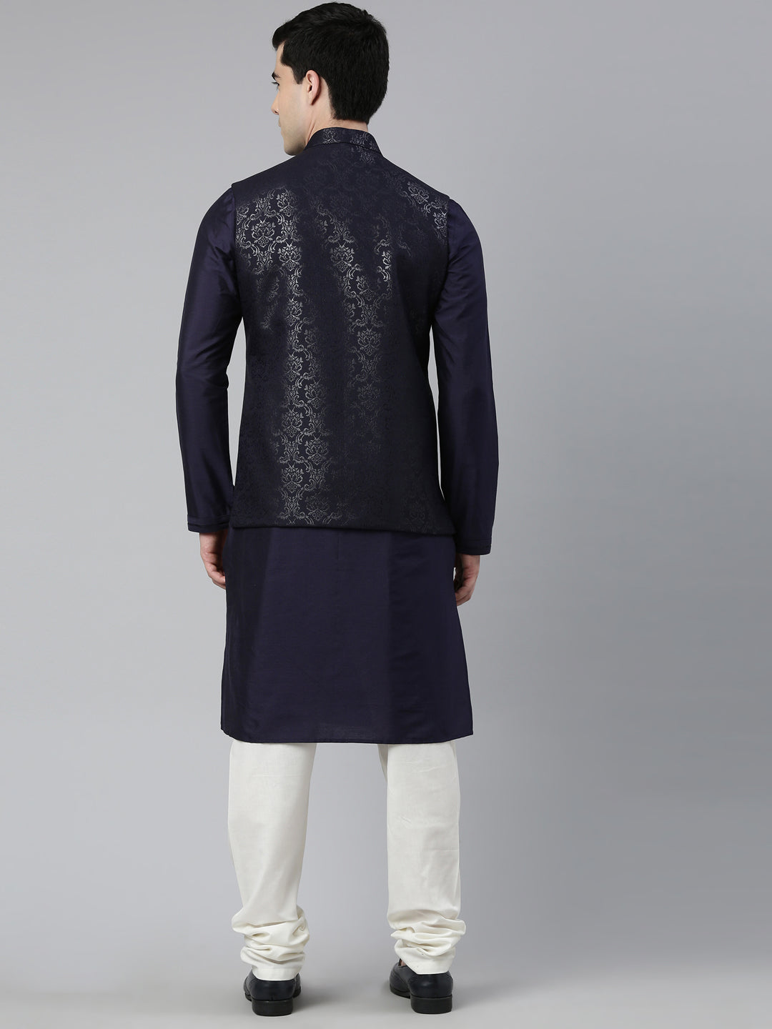 Midnight Blue Jacquard Jacket With Navy Kurta