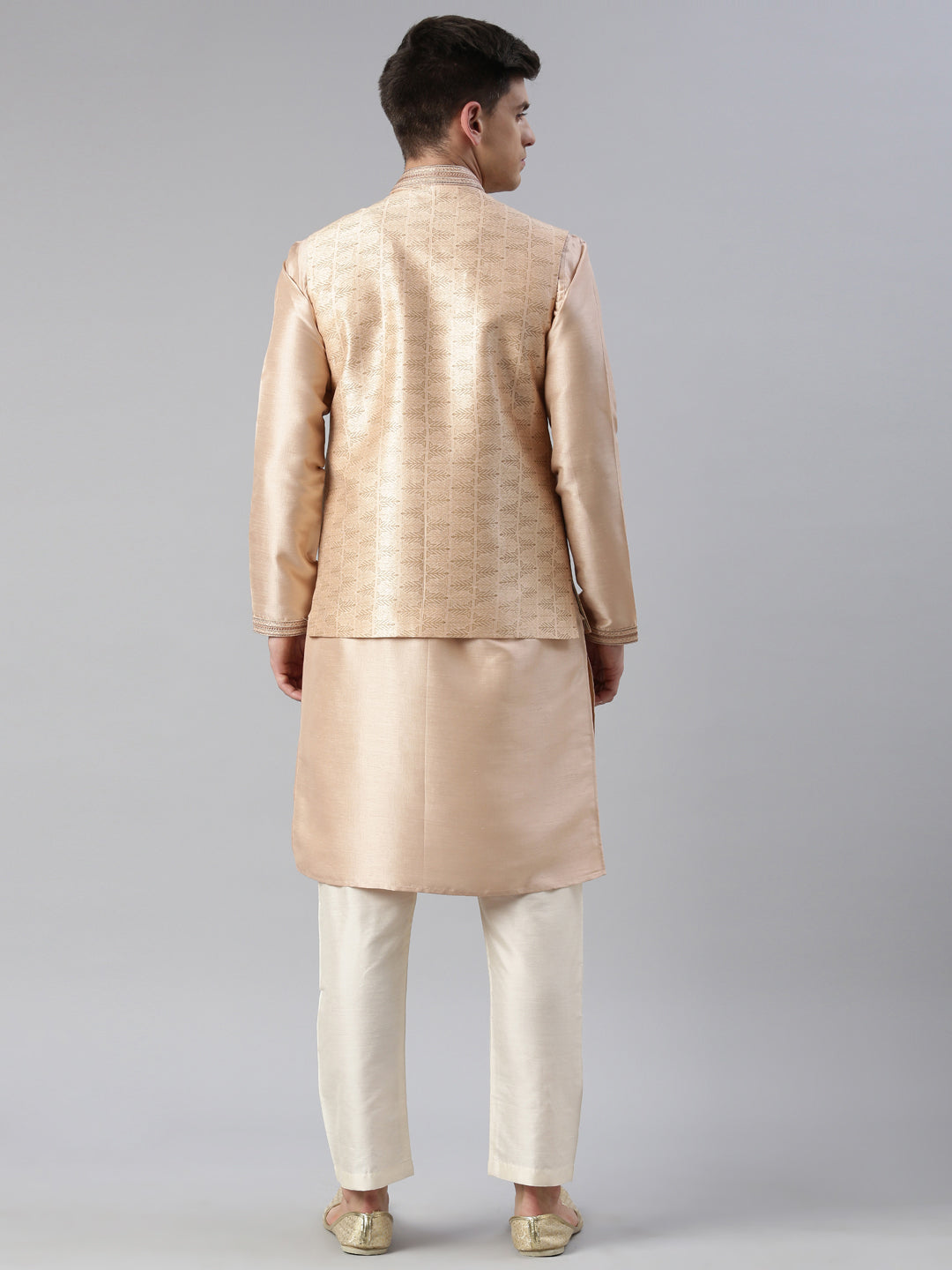 Peach Printed Overlap Jacket Kurta set