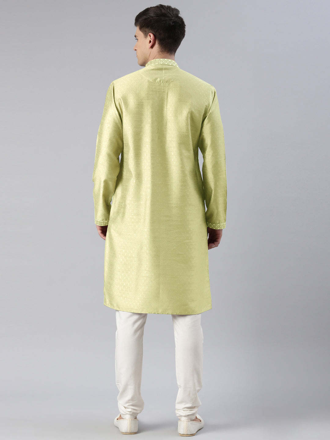 Dusty Green Self Jacquard Art Silk Embroidered Kurta Set