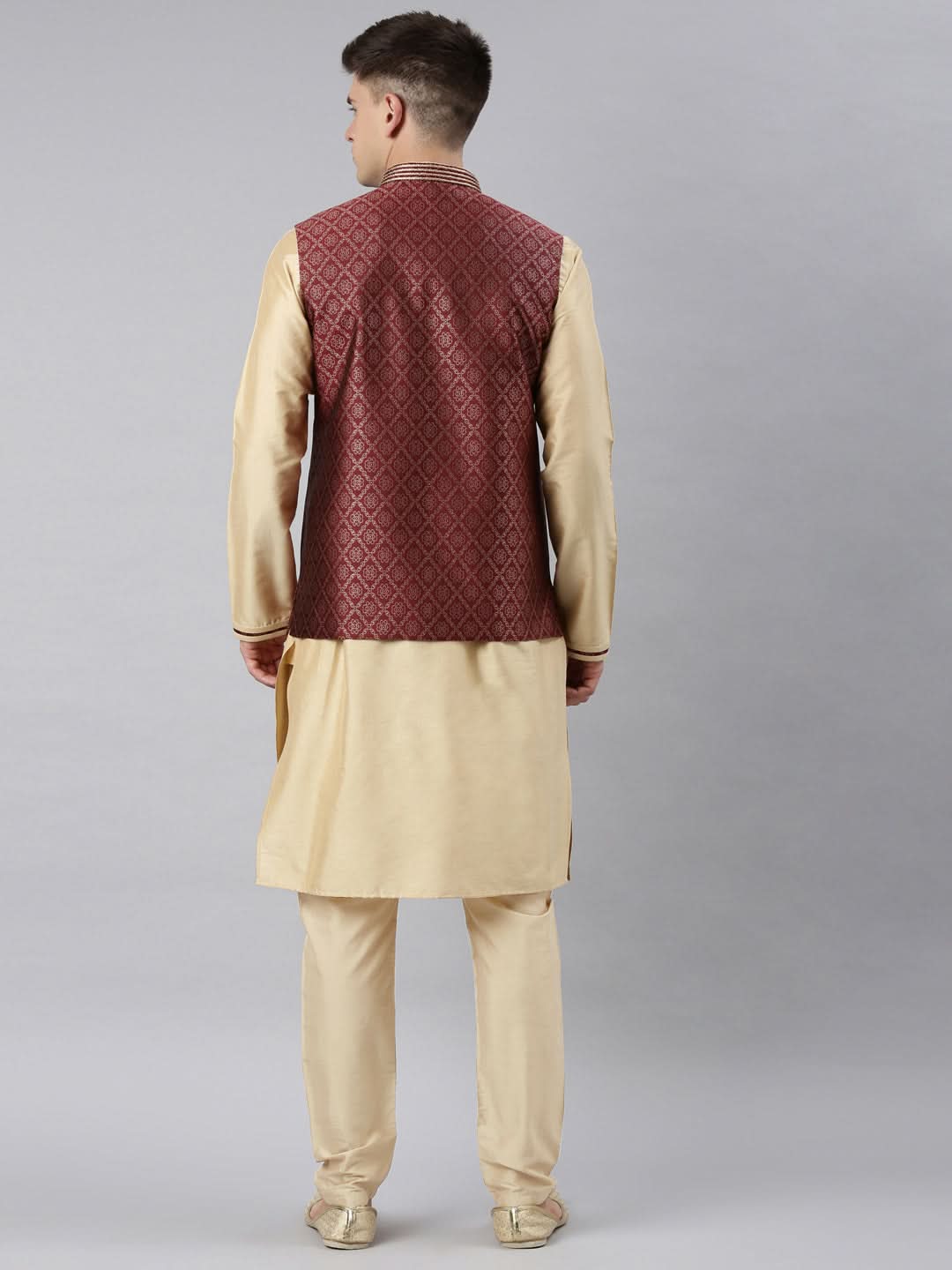 Maroon Banarasi Bundi With Gold Kurta Set