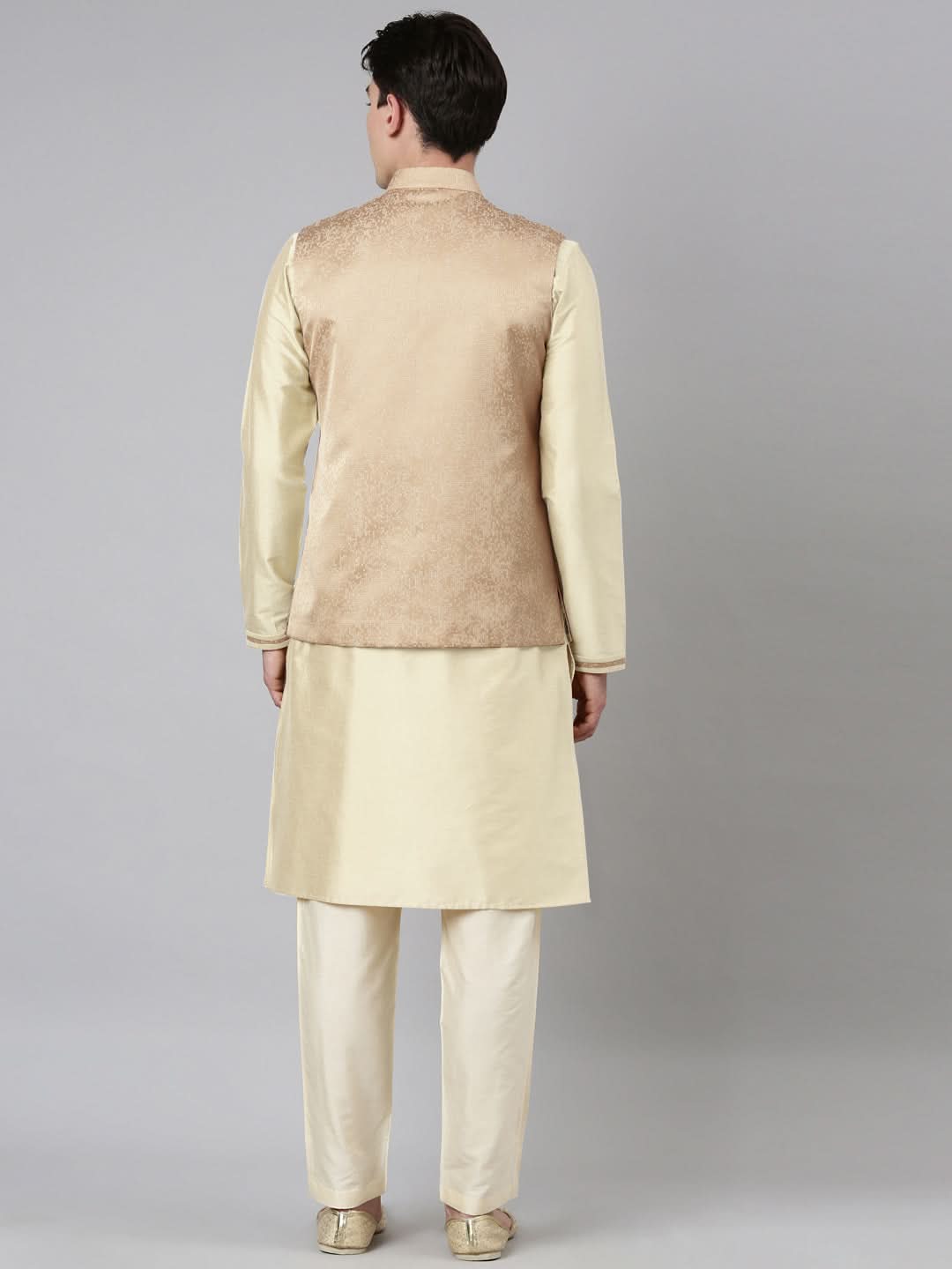 Beige Jacquard Jacket With Kurta Set