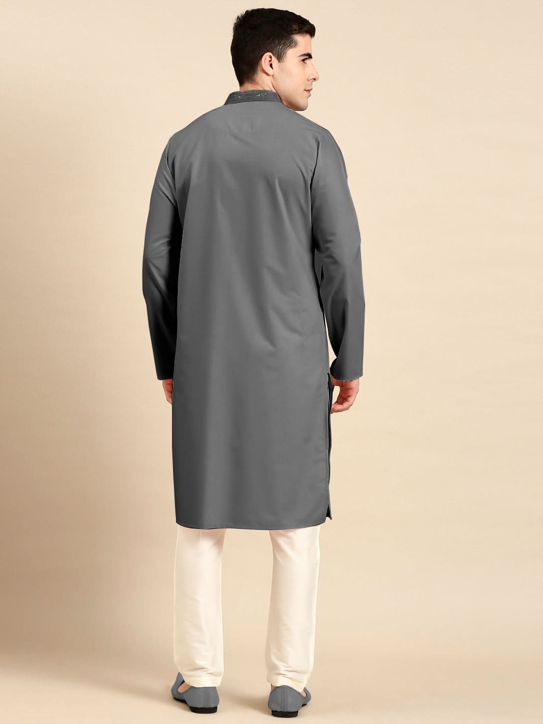 Grey Cotton Dori Embroidered Kurta Set