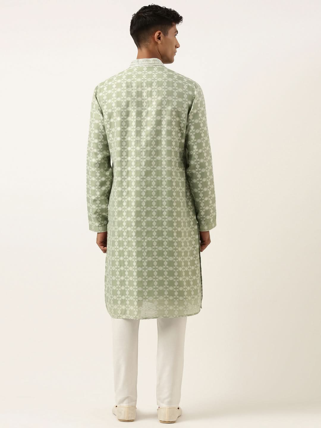 Green Jacquard Silk Kurta Set