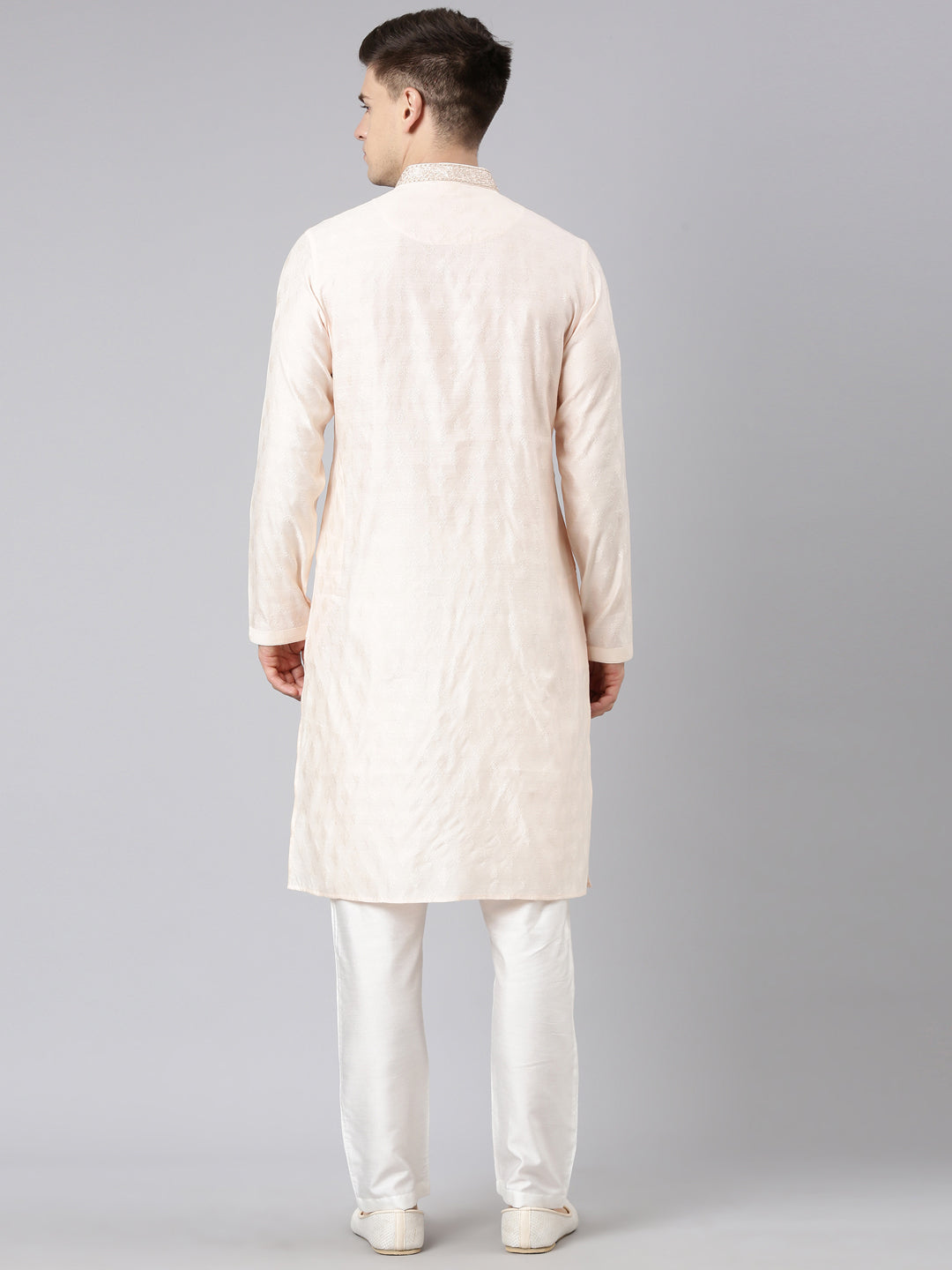 Peach Jacquard Kurta Set