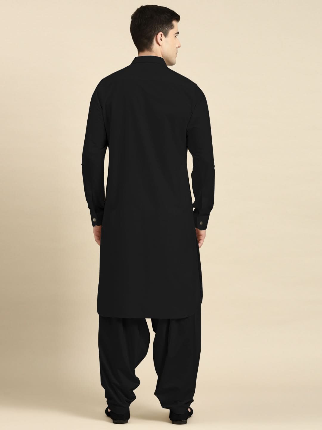 Black Fine Cotton Pathani With Salwar
