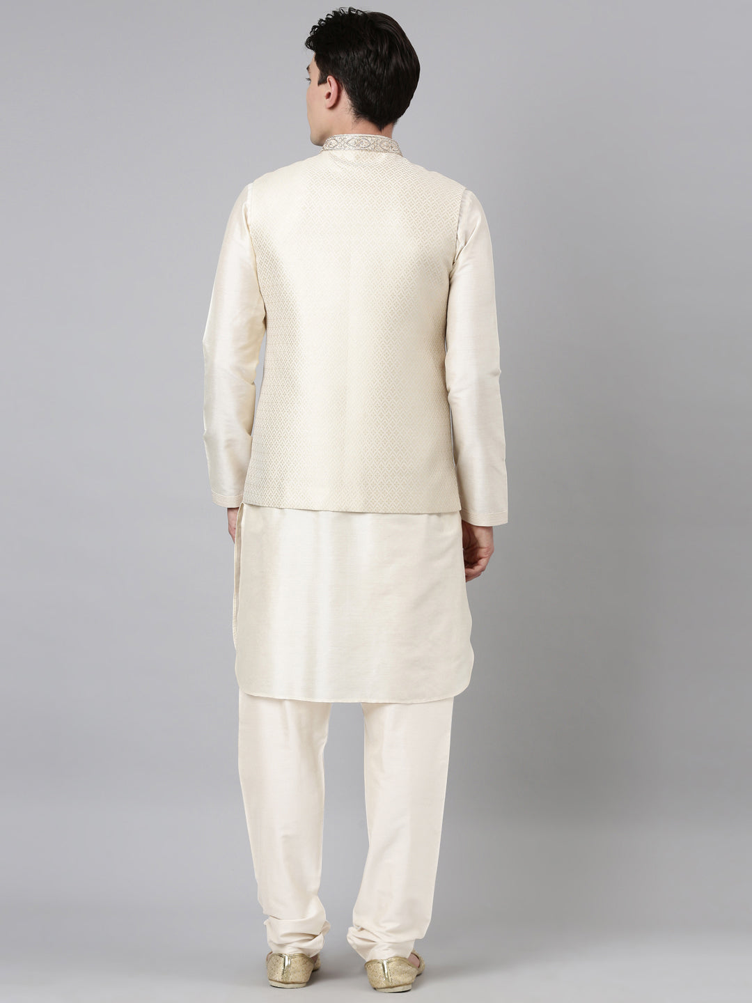 Ivory Gold Jacquard Jacket With Kurta Set