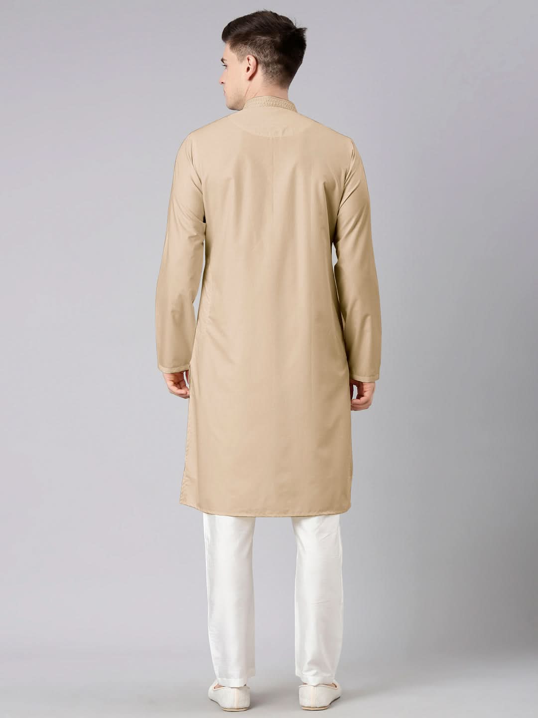 Beige Cotton Dori Embroidery Kurta Set