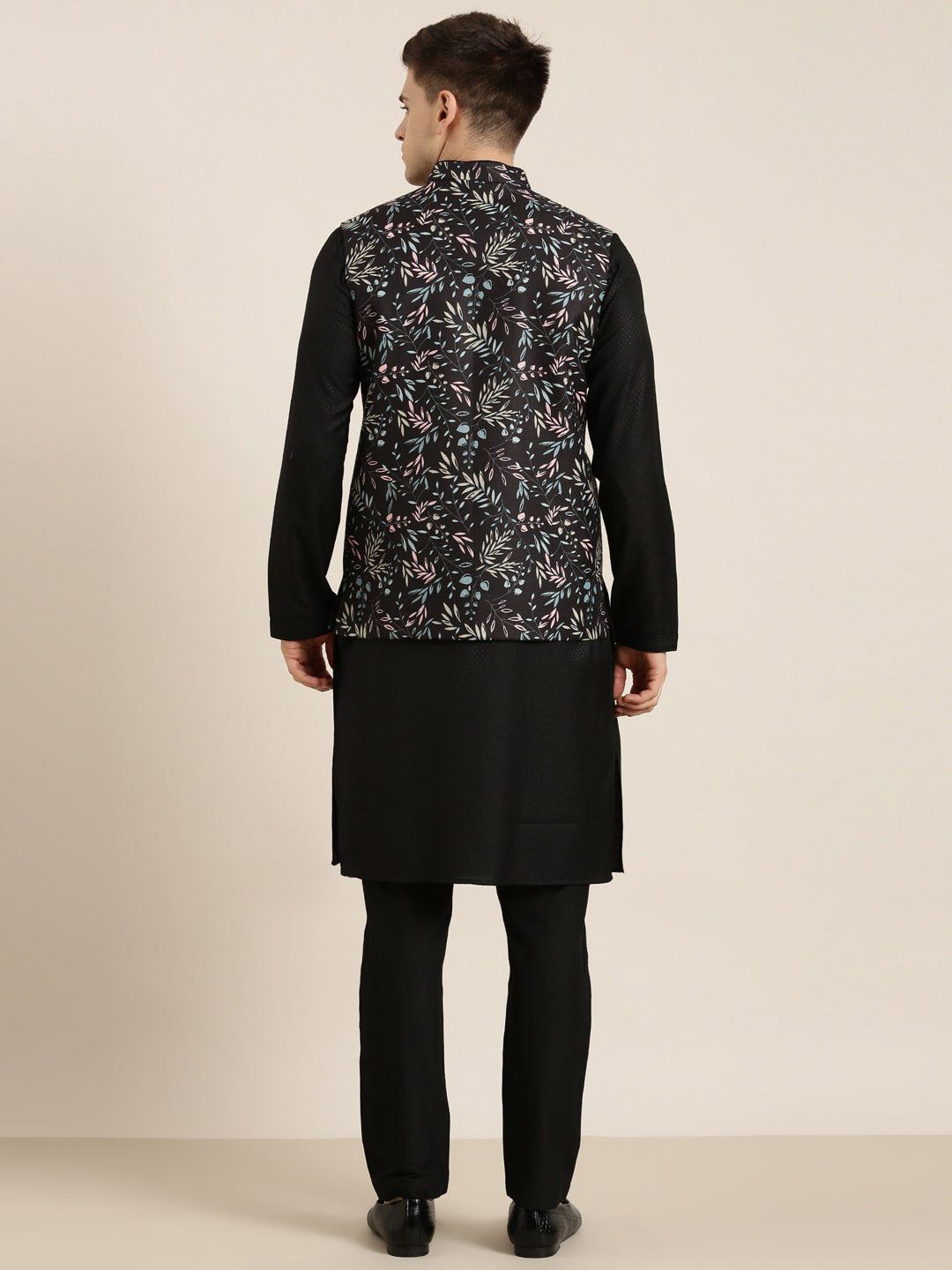 Black Printed Jacket Kurta Set