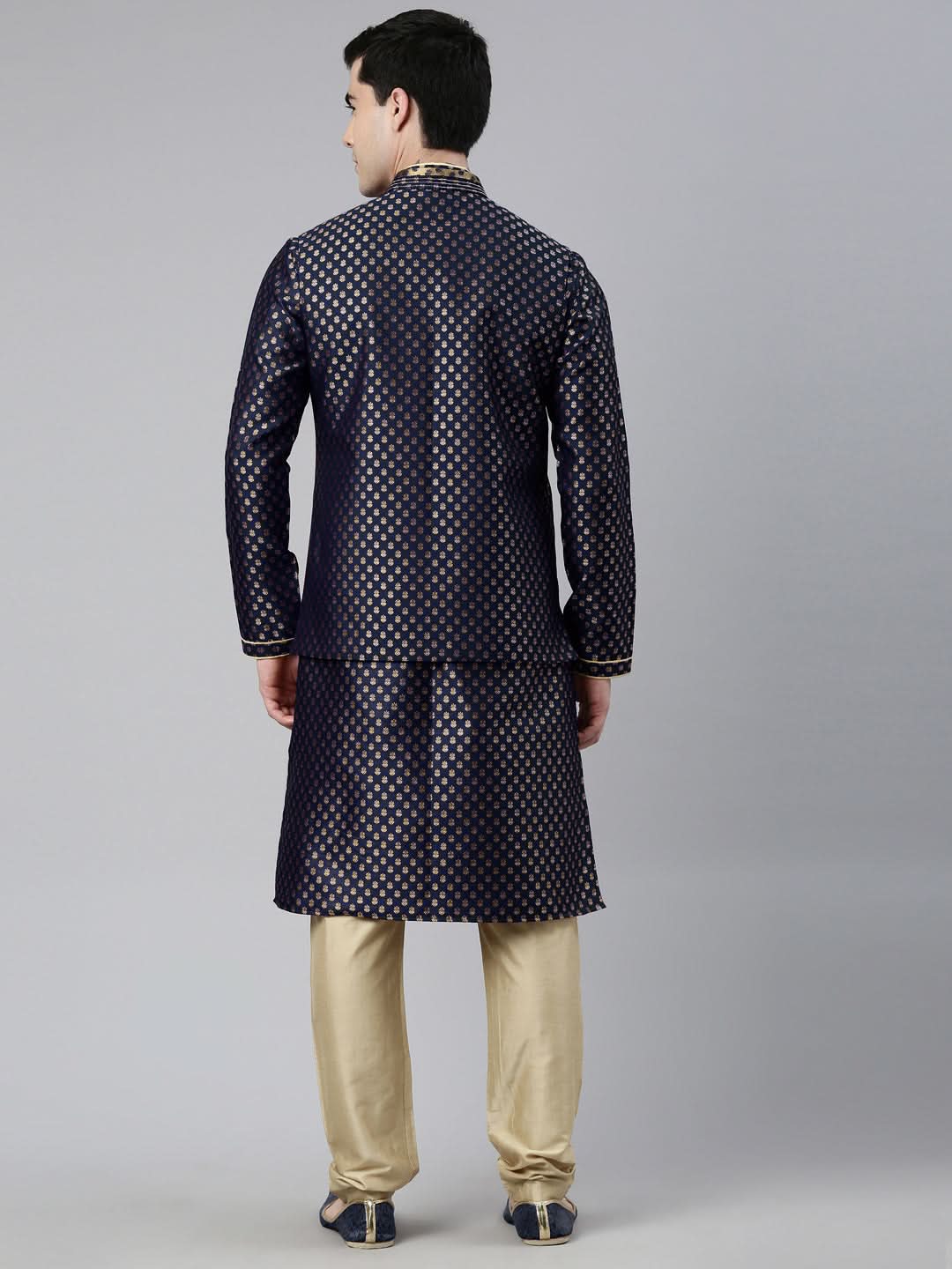 Navy Blue Brocade Jacket And Kurta Set