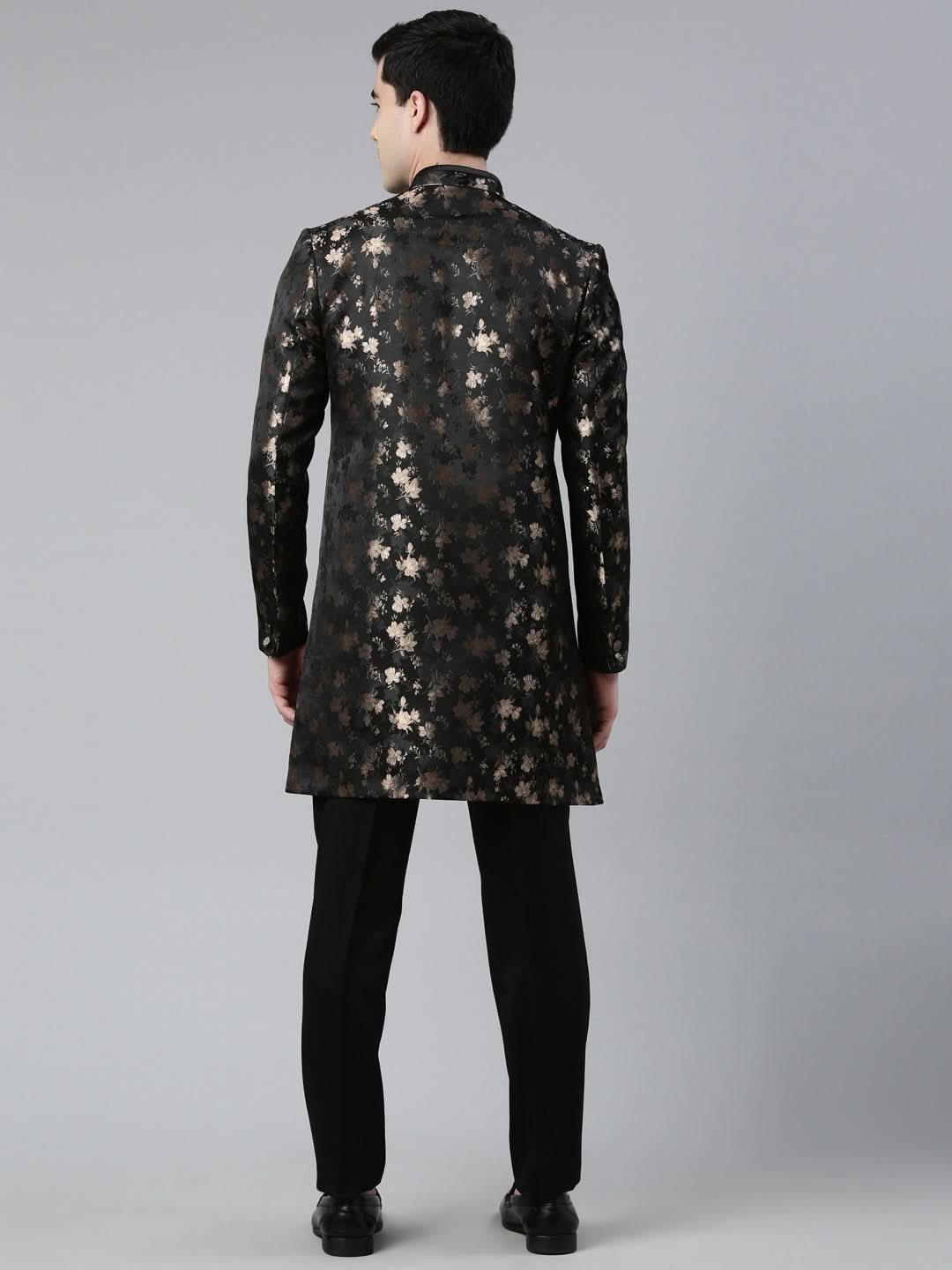 Gold Black Jacquard Indo Western with Black Pant
