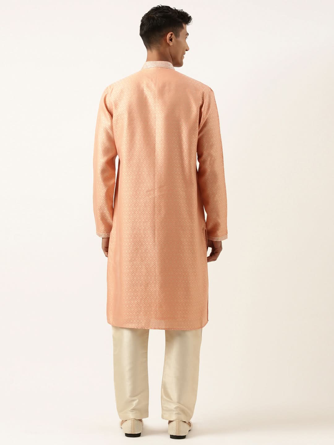 Orange Jacquard Kurta Set
