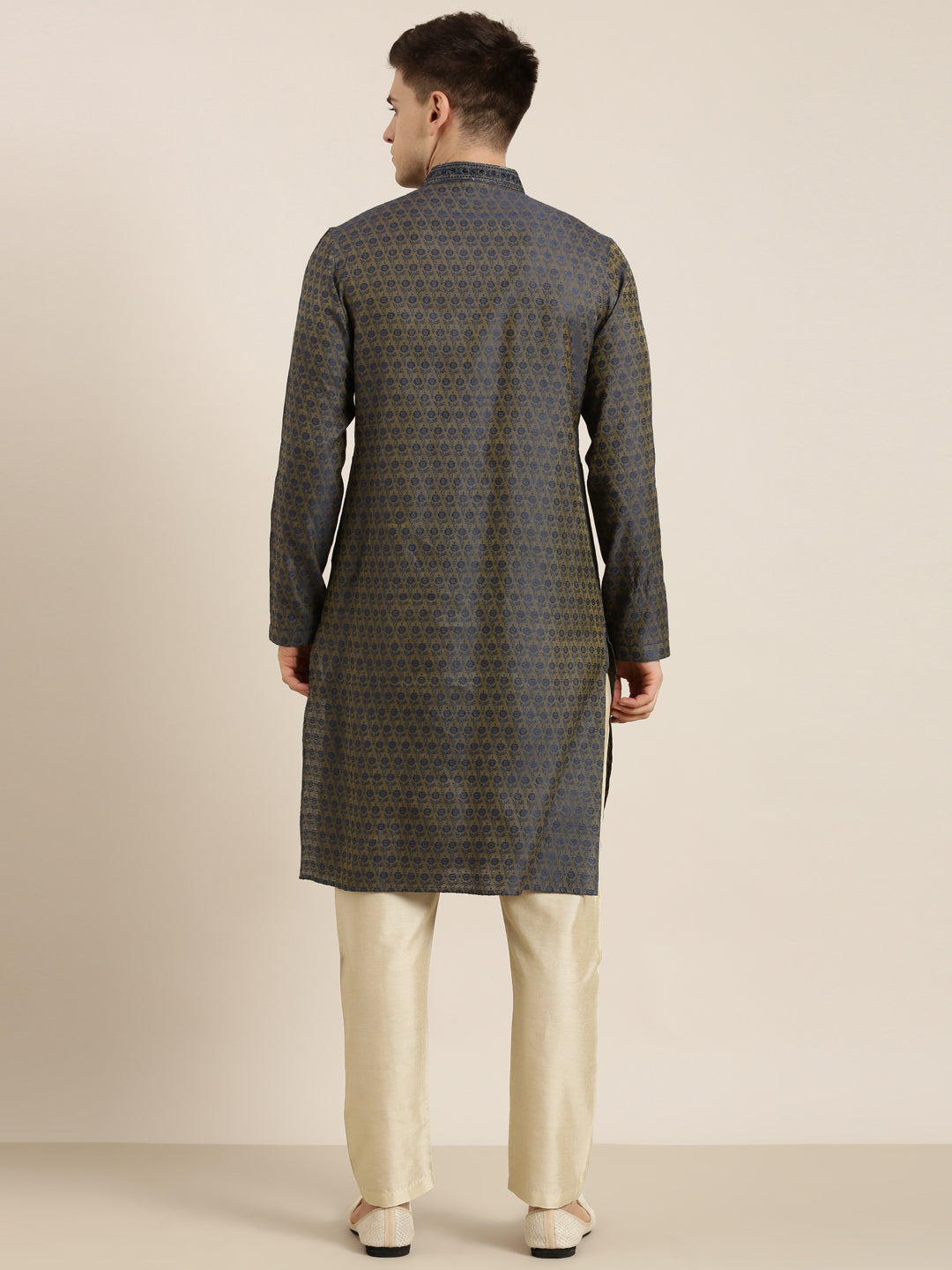 Navy Banarasi Jacquard Kurta Set