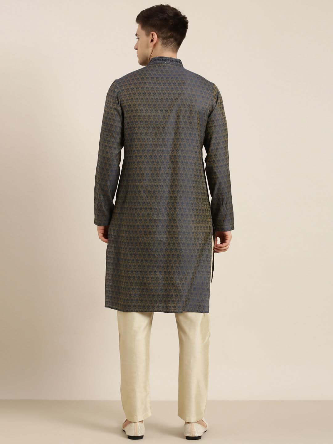 Navy Banarasi Jacquard Kurta Set
