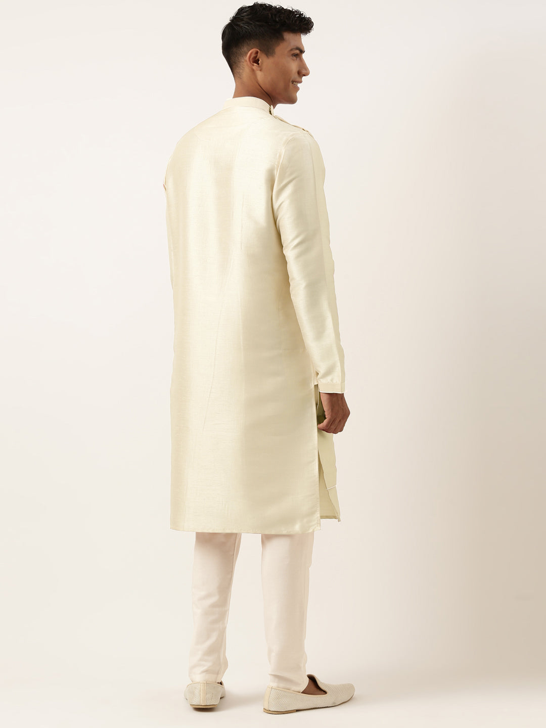 Light Gold Embroidery Angrakha Kurta Set