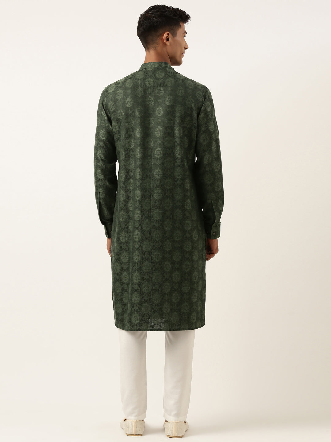 Olive Self design Side Open Kurta Set