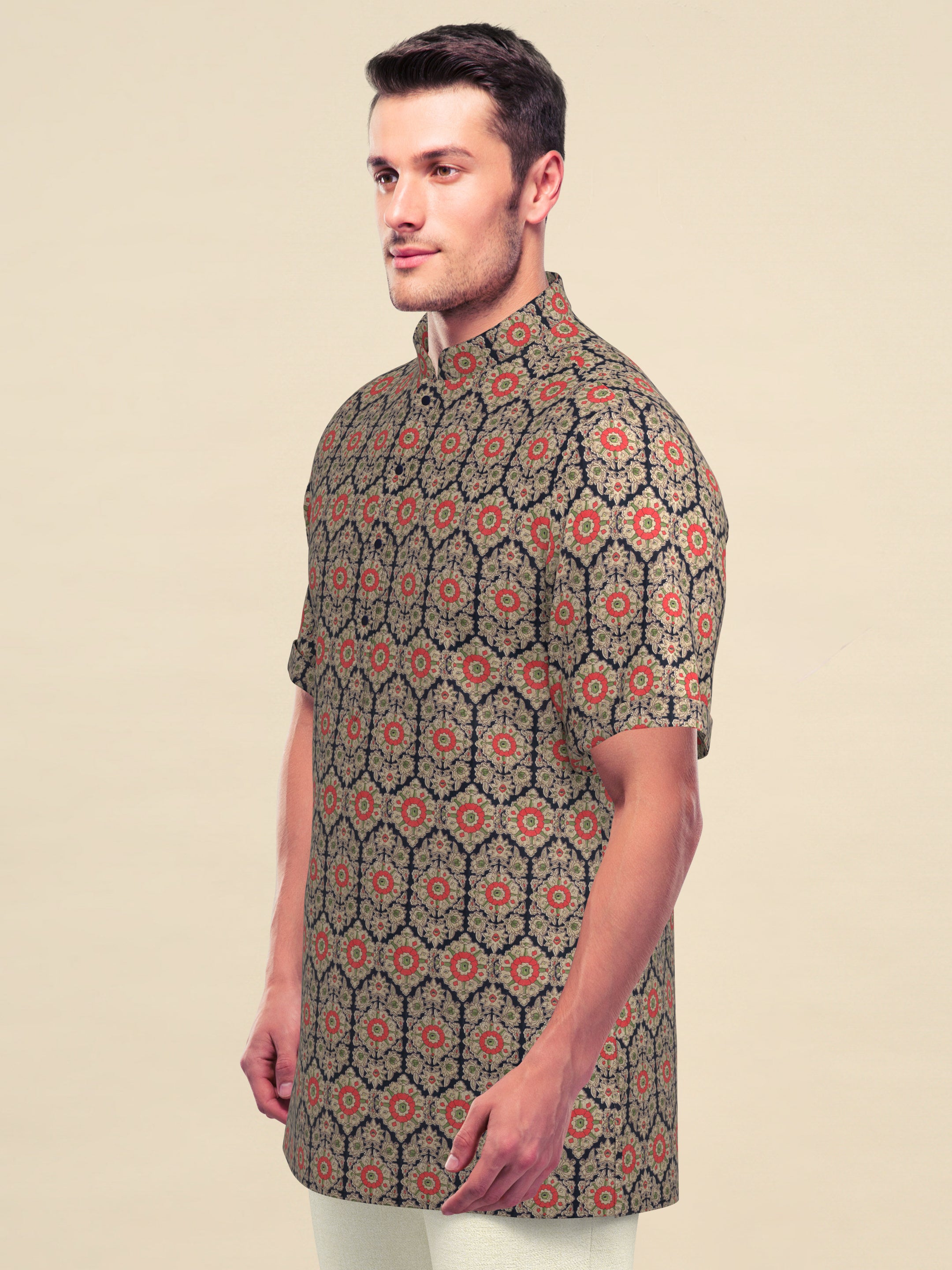 Navy Sanganeri Printed Short Kurta