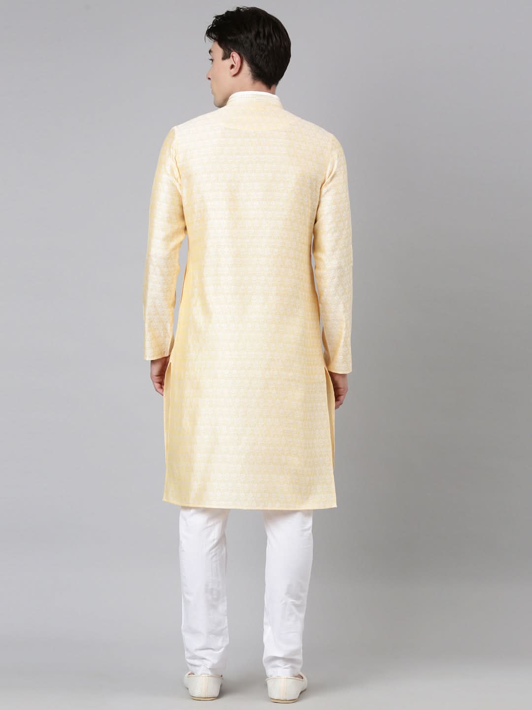 Yellow Banarasi Jacquard Kurta Set