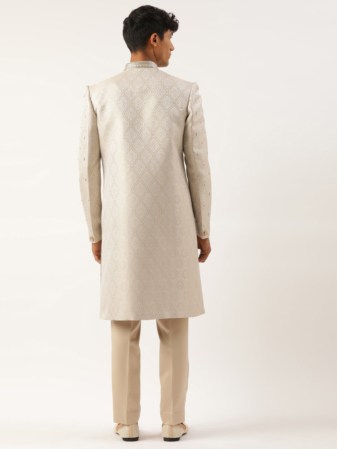 Ivory Jacquard Indowestern Set