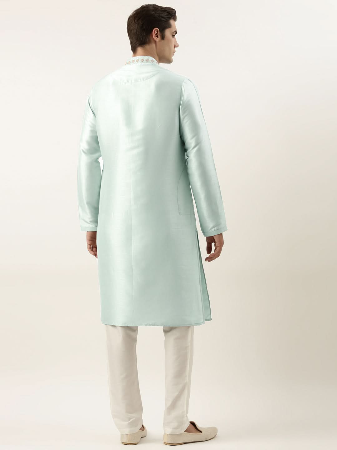 Aqua green Silk Embroidered Kurta Set