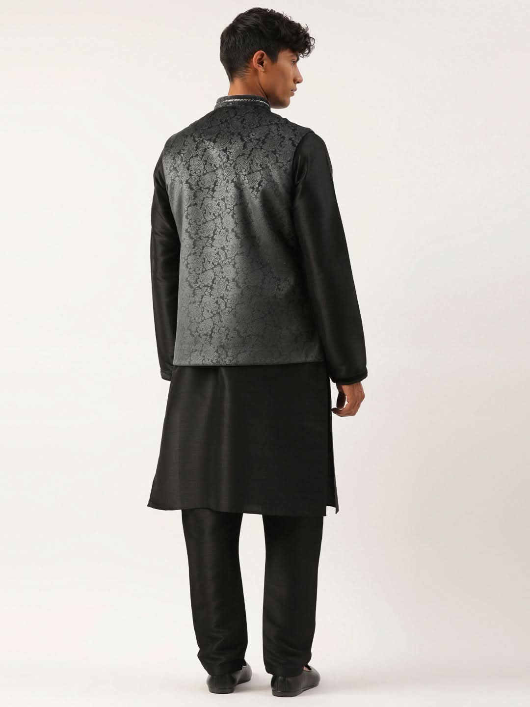 Black Velvet Jacquard Jacket Kurta Set