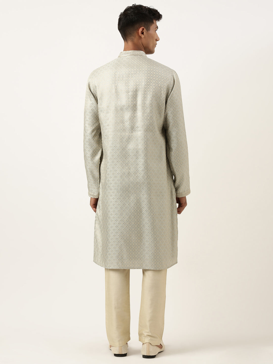 Festive Grey Zari Kurta Set