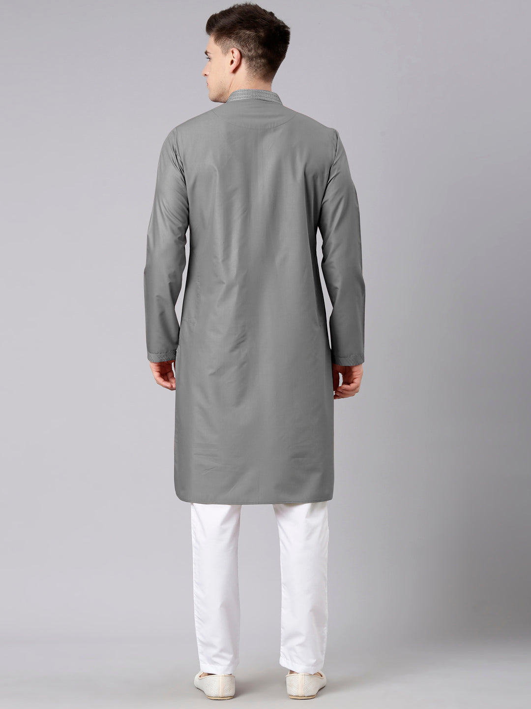 Grey Pleated Cotton Kurta Set