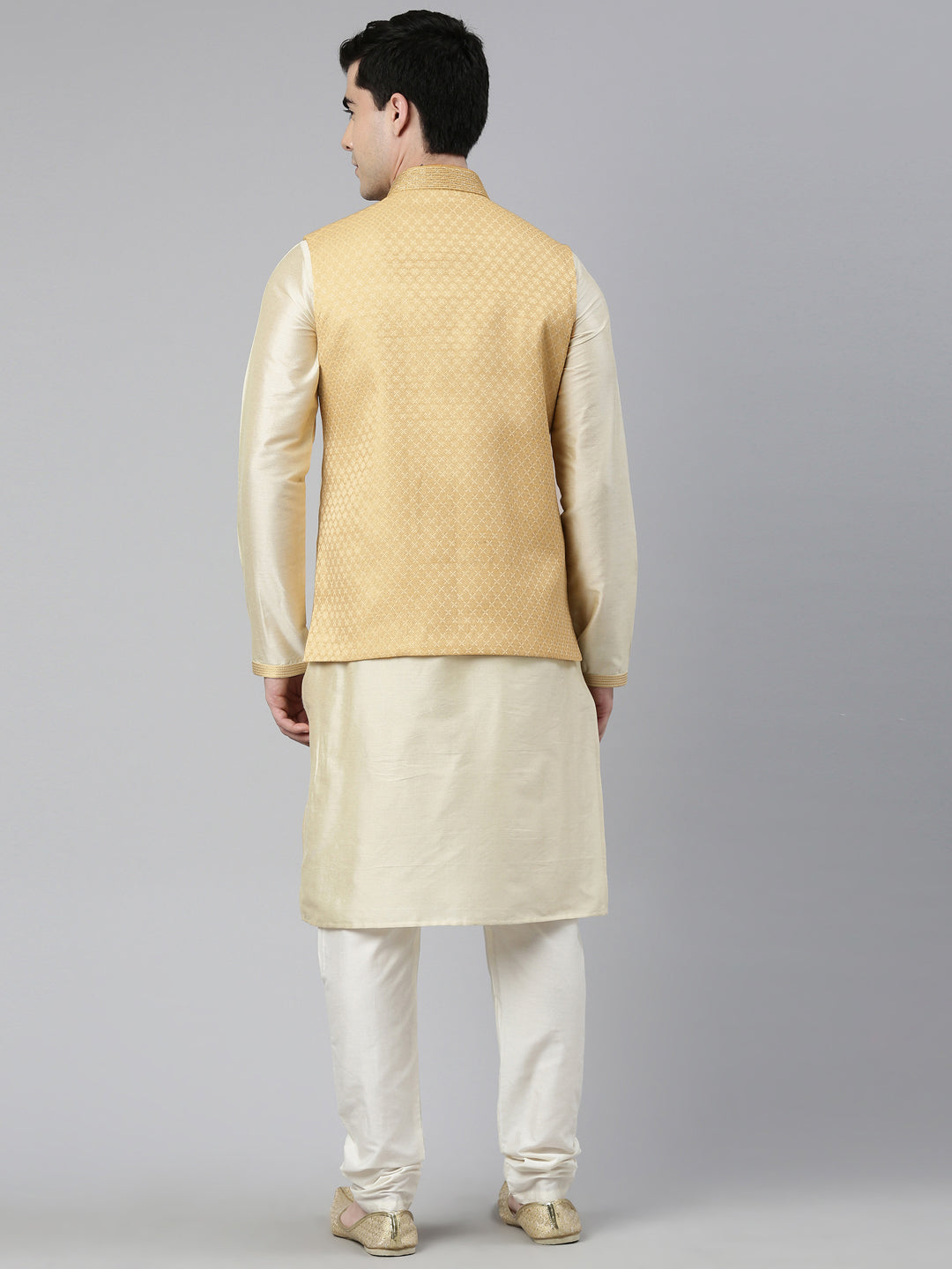 Beige Geometric Jacquard Jacket With Kurta Set