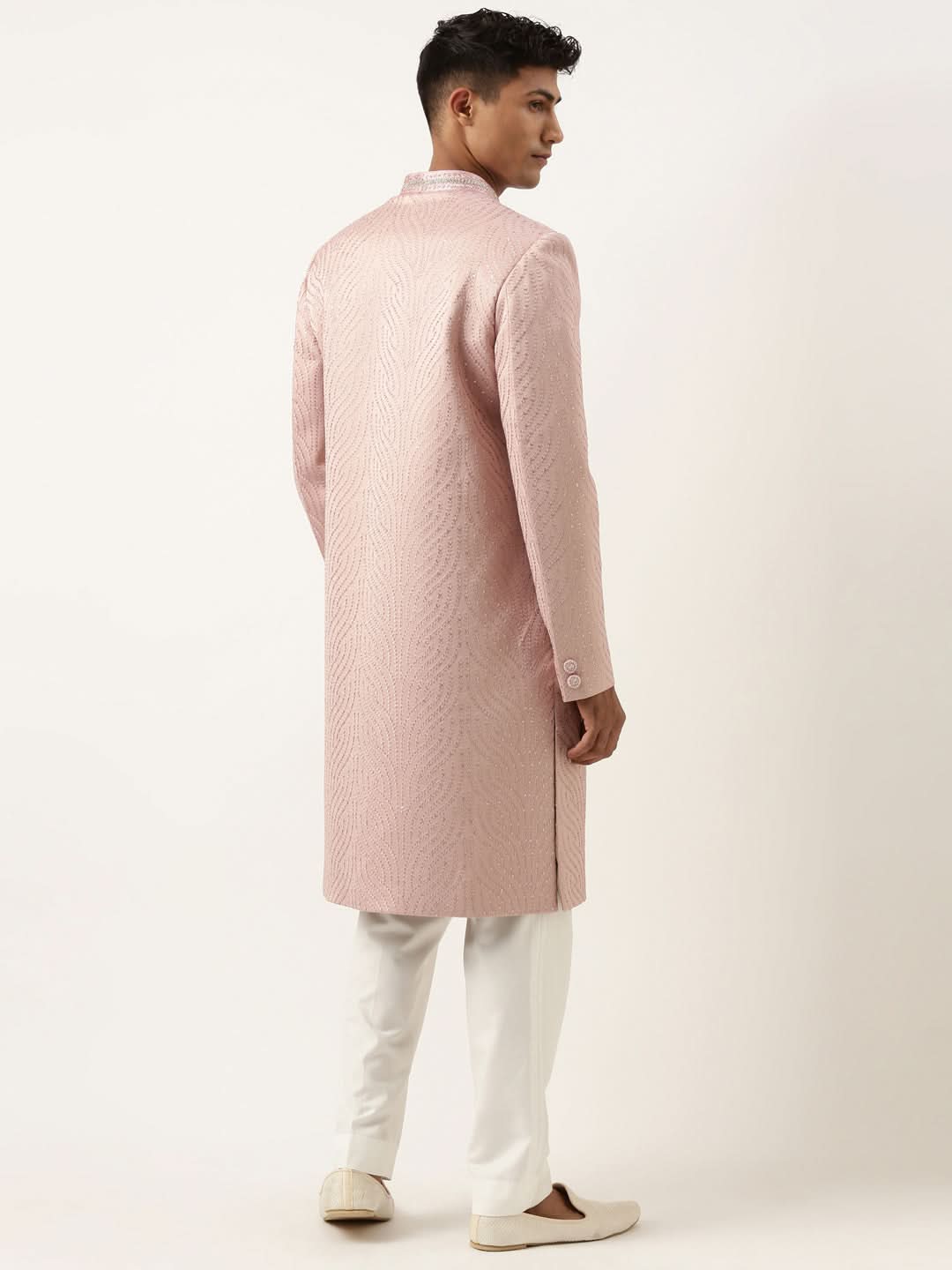 Old Rose Embroidered Indowestern Set