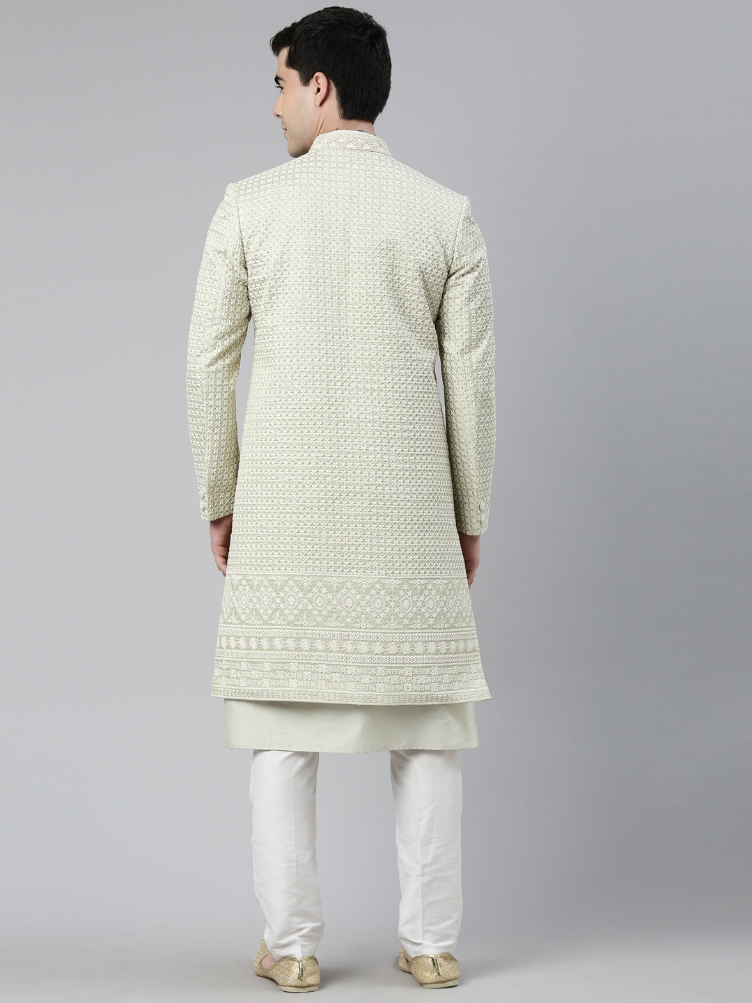 Pistachio Embroidered Indo Western With Kurta