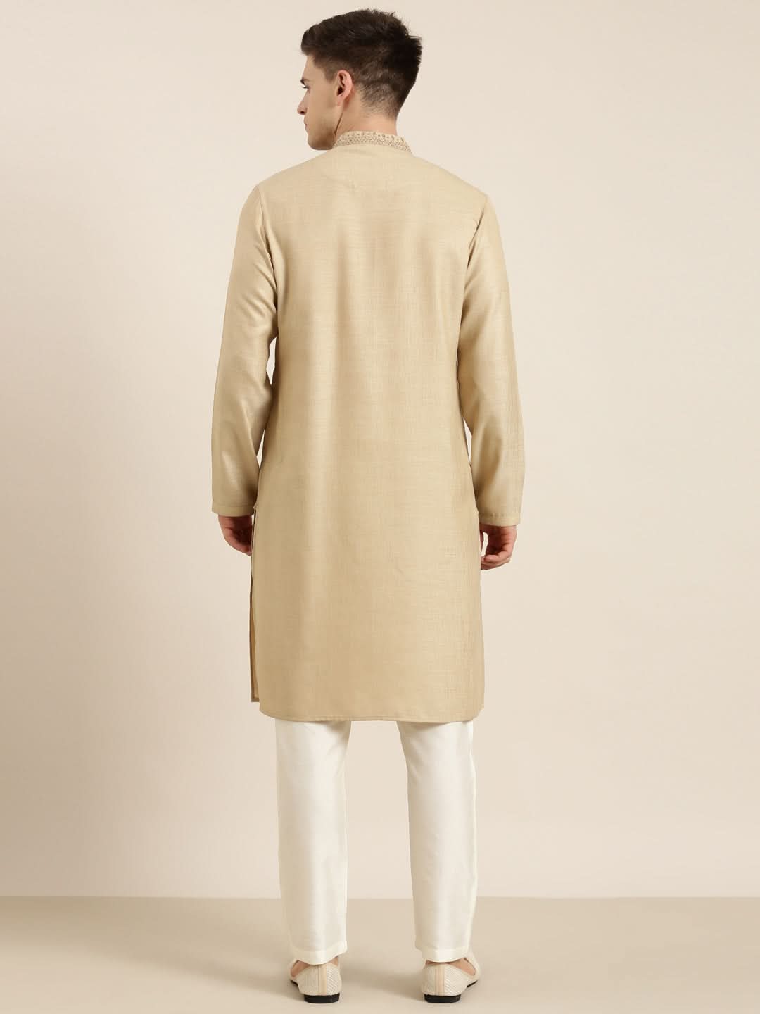Beige Cotton Dori Embroidered Kurta