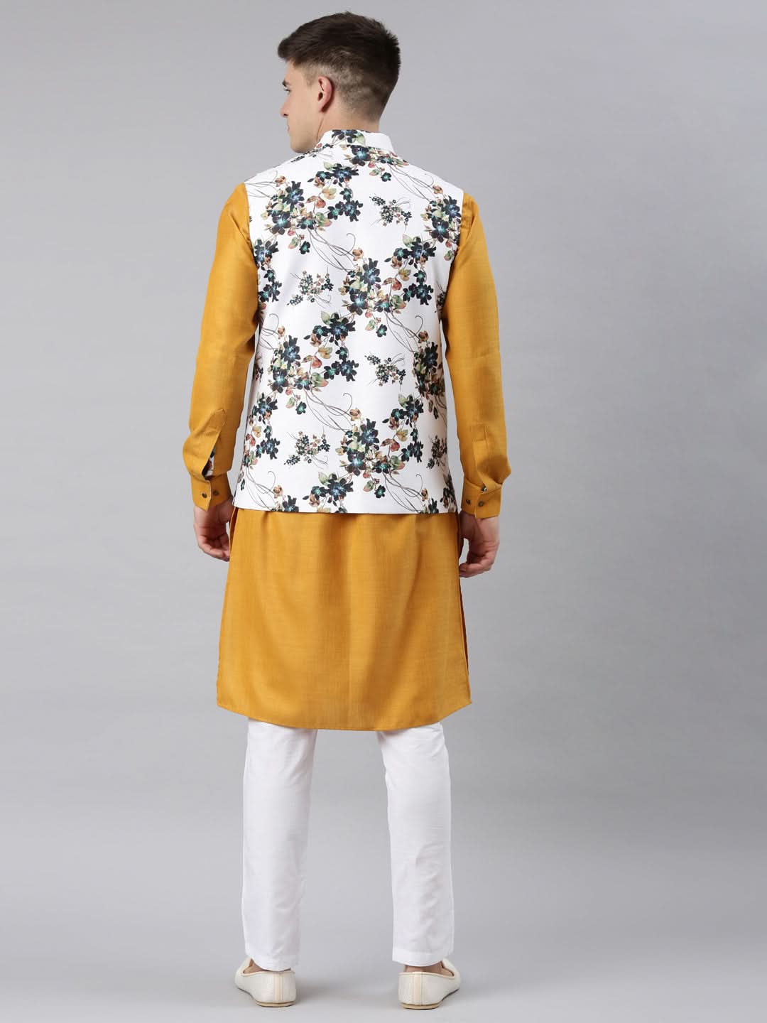 White Printed Jacket Kurta Set