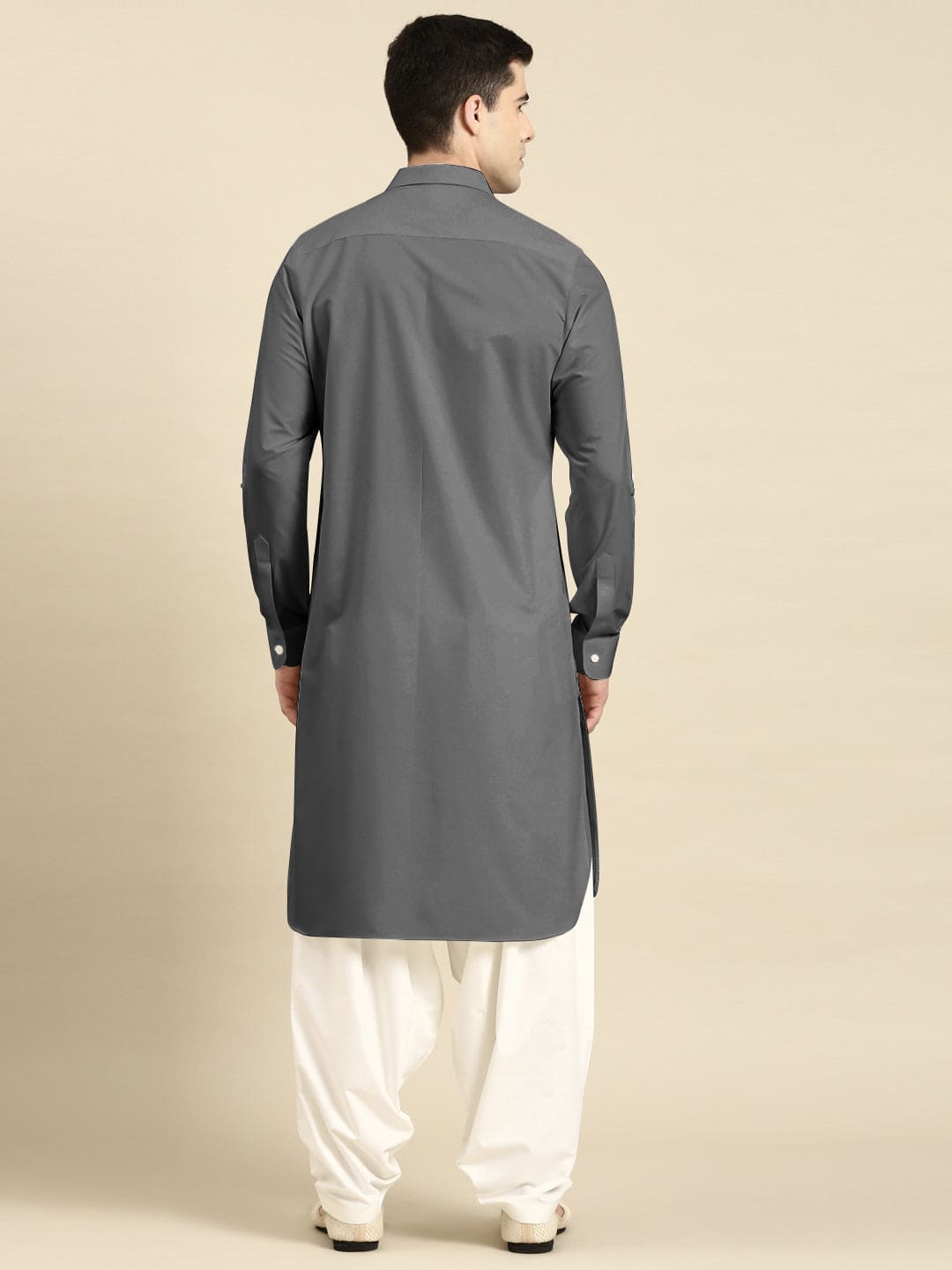 Grey Fine Cotton Pathani With Salwar