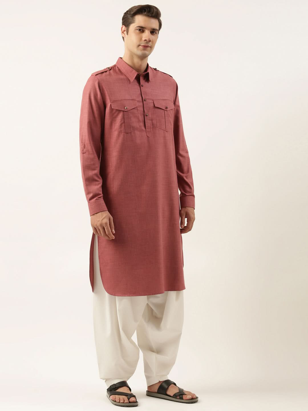 Burgundy Pure cotton Pathani with Salwar