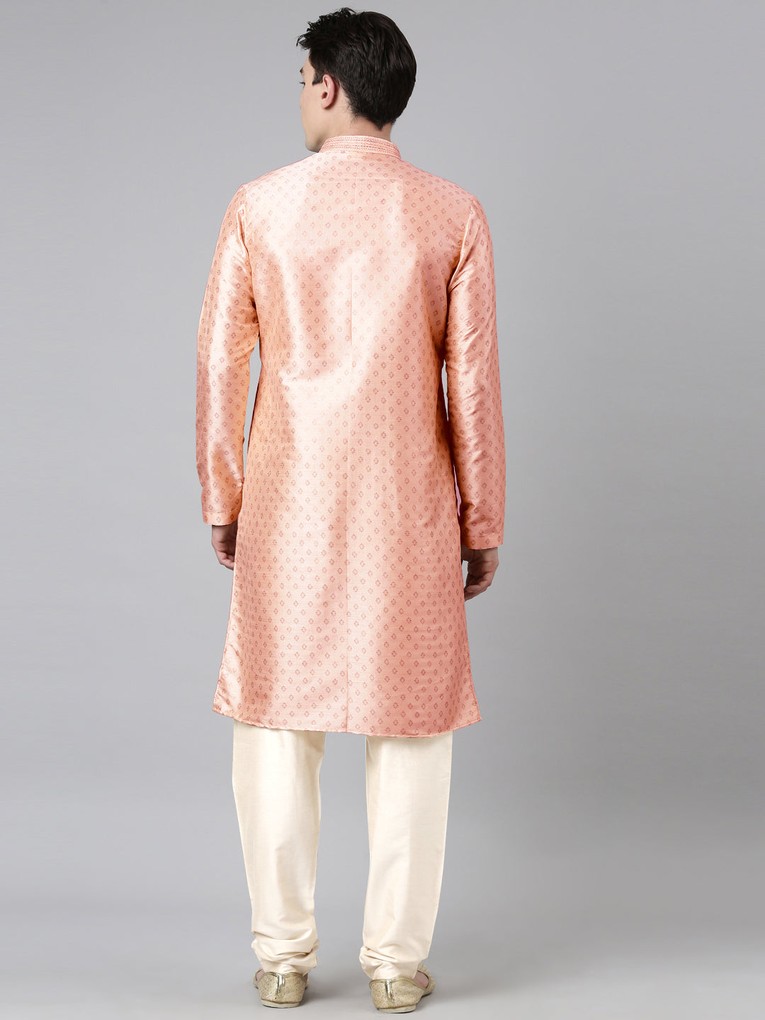 PEACH SILK GOLD PRINTED KURTA SET