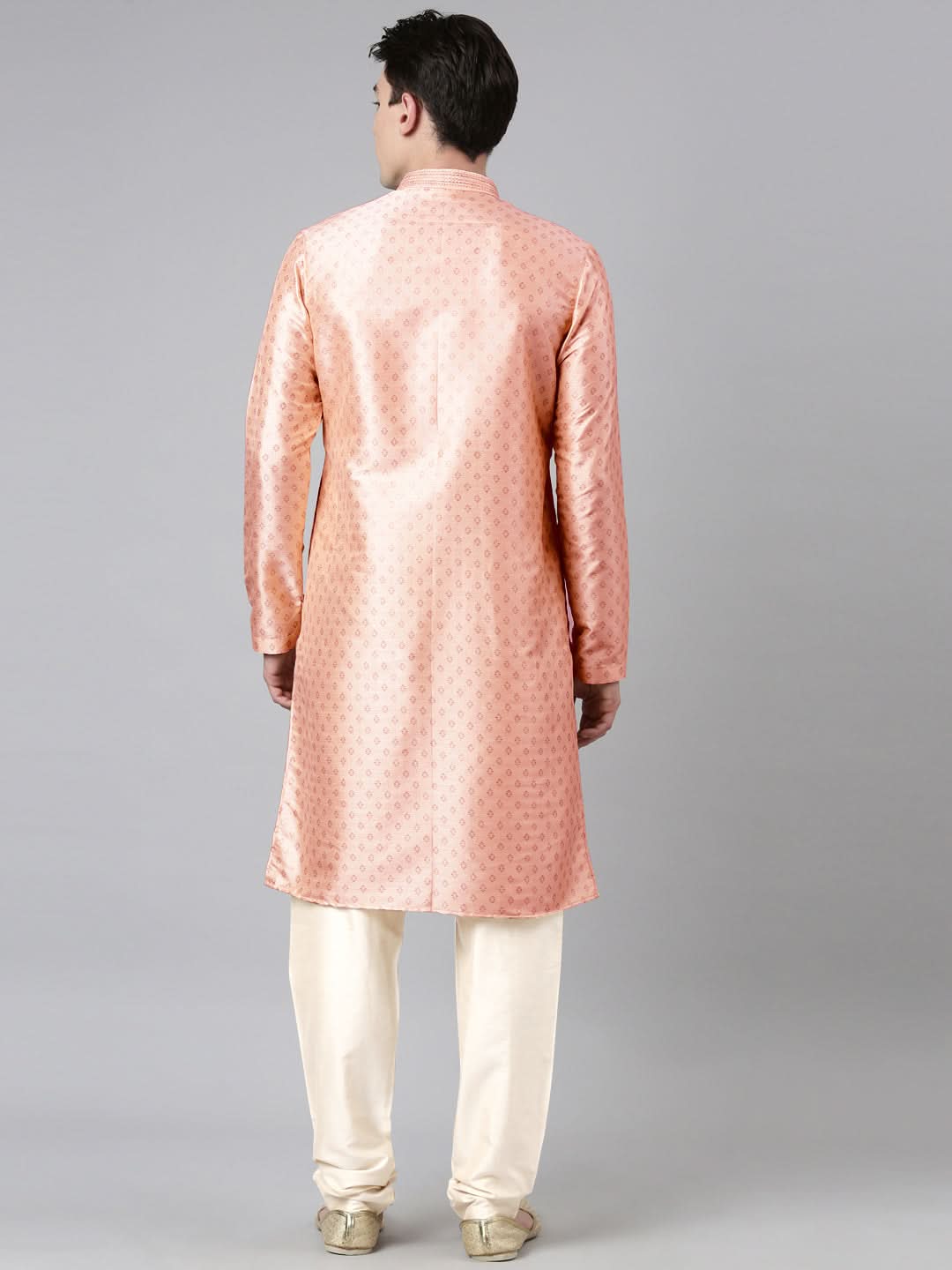 PEACH SILK GOLD PRINTED KURTA SET