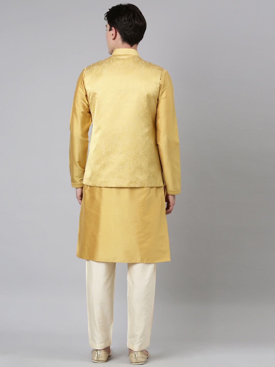 Mustard Jacquard Jacket With Kurta Set